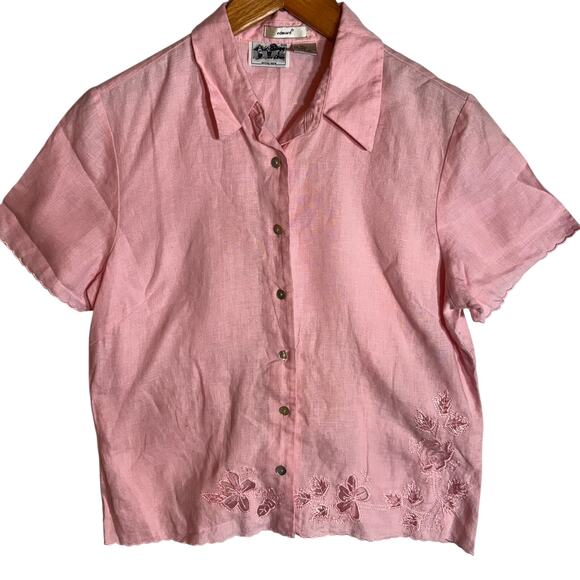 Edward Irish Linen Embroidered Blouse 100% Linen Pink Womens Size XL - Picture 1 of 7